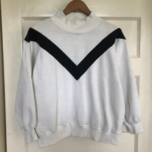 Alison Craig Vintage 80s 90s Mock Neck Chevron Sweatshirt White Black M